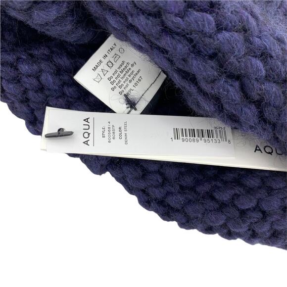 Navy Blue & Silver Wool Blend Beanie Hat Genuine Raccoon Fur Pom-Pom by AQUA - Picture 11 of 13